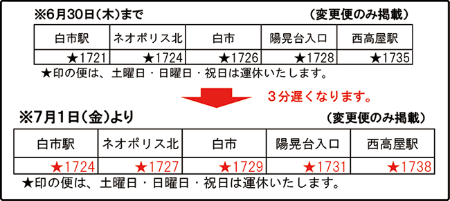 変更便時刻表